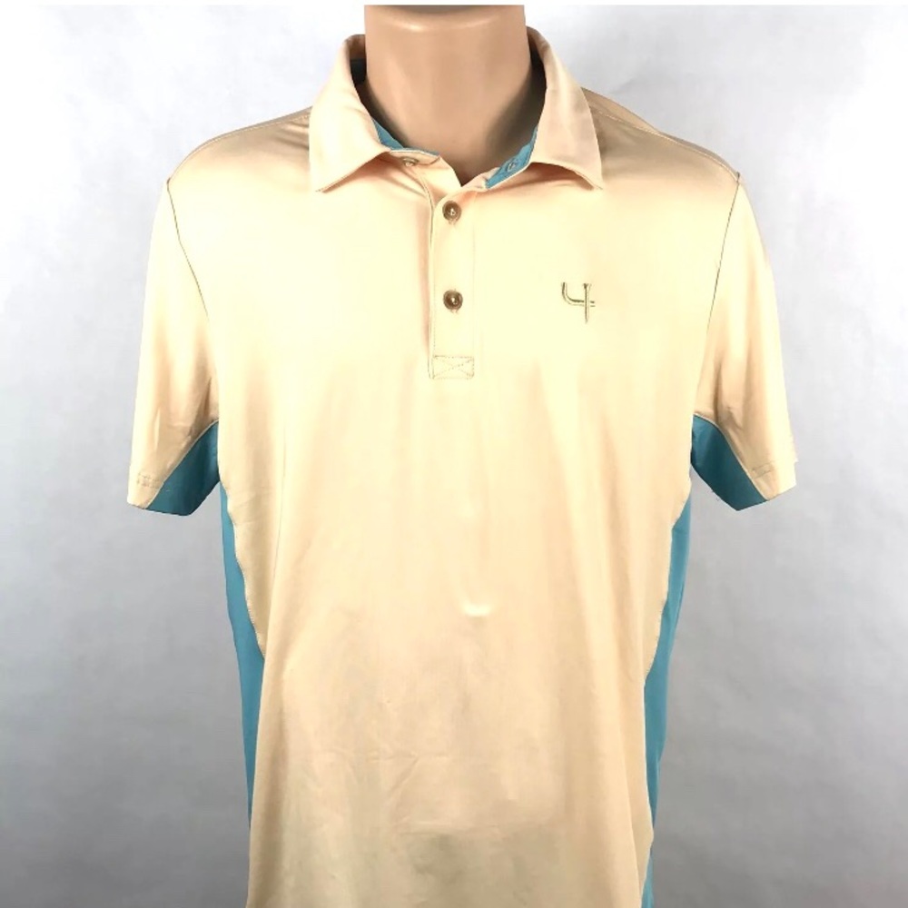 Short Par4 Mens Golf Shirt Polo Orange Blue Sz M